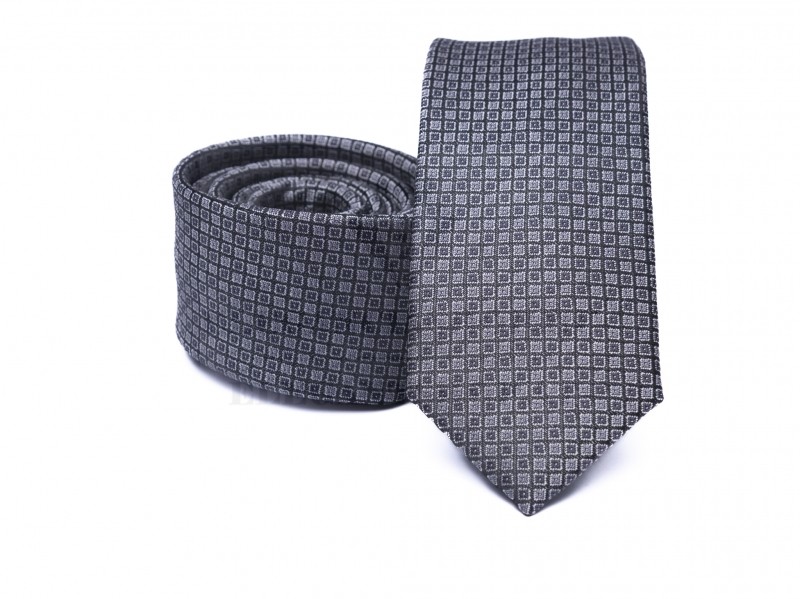 Prémium slim nyakkendő - Sötétszürke kockás