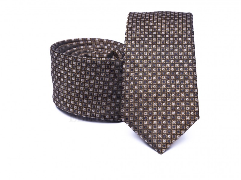 Prémium slim nyakkendő - Barna aprómintás