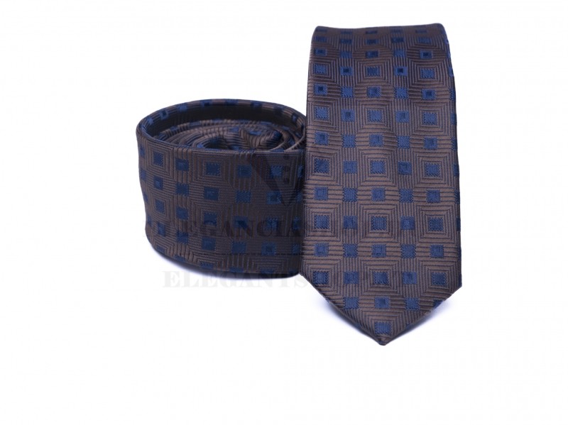 Prémium slim nyakkendő - Kék-barna kockás