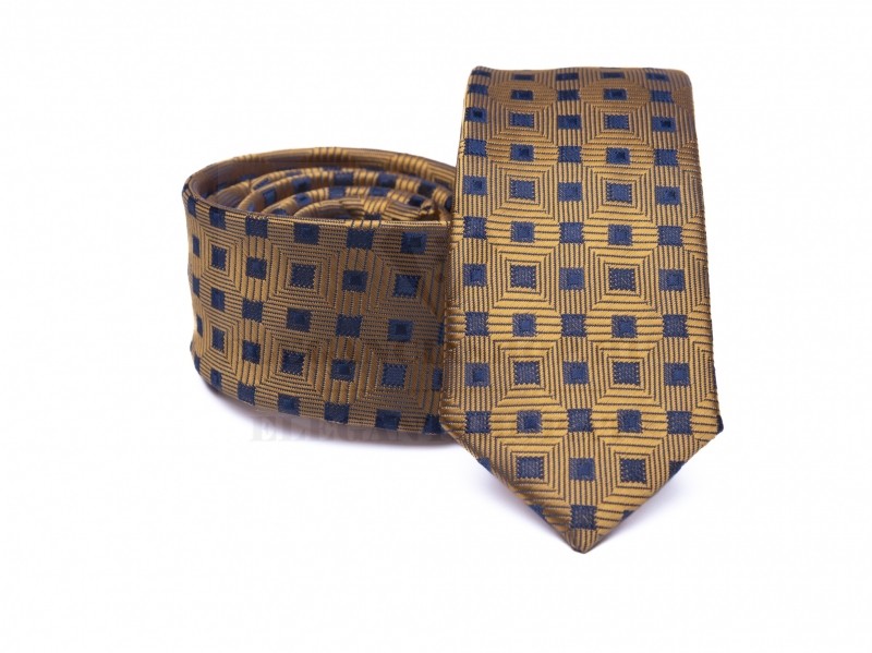 Prémium slim nyakkendő - Aranybarna kockás