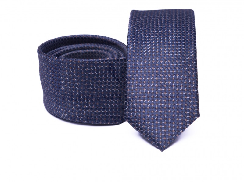 Prémium slim nyakkendő - Sötétkék pöttyös
