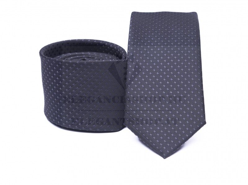 Prémium slim nyakkendő - Sötétszürke aprópöttyös