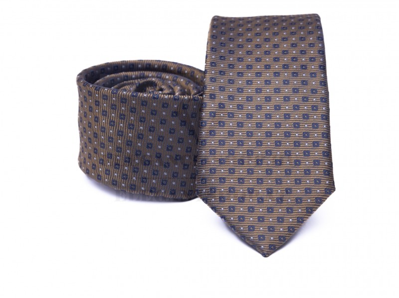 Prémium slim nyakkendő - Barna mintás