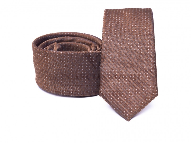 Prémium slim nyakkendő - Barna pöttyös