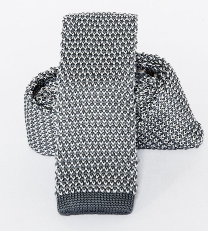 Prémium slim kötött nyakkendő - Szürke-fehér