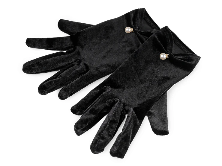 Bársony alkalmi kesztyű gyönggyel