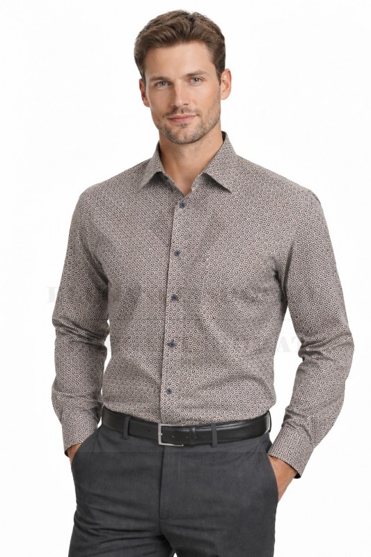 NM h.u normál fit elasztikus ing - Barna mintás