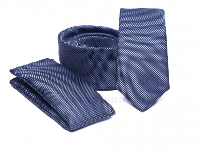 Prémium slim nyakkendő szett - Kék mintás