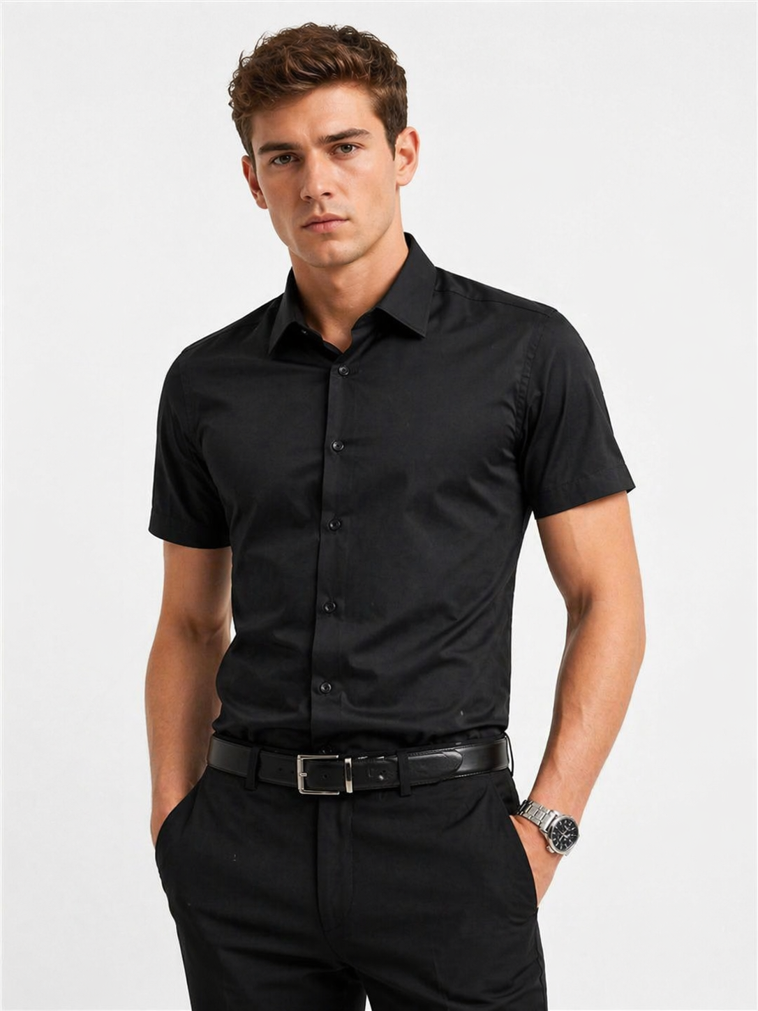 Goldenland slim rövidujjú ing - Fekete