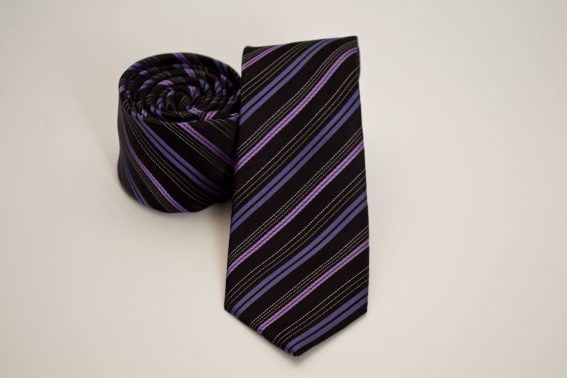 Prémium slim nyakkendő - Lila-rózsaszín csíkos