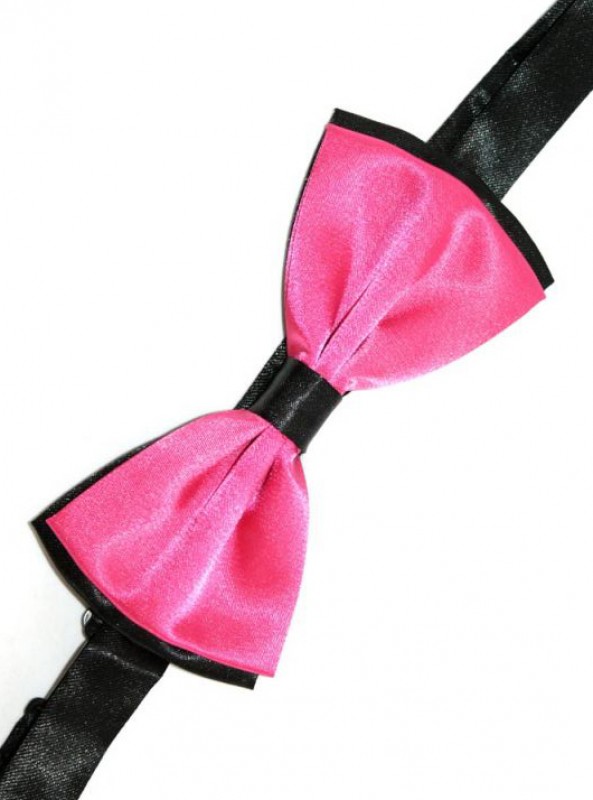 Gyerek szatén csokornyakkendő - Fekete-pink