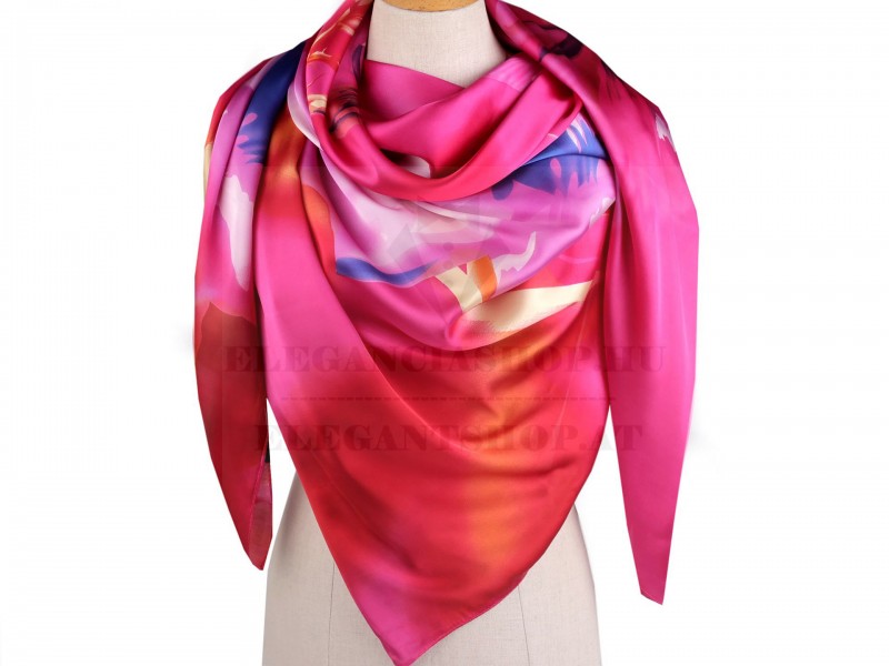 Nagy szatén kendő virágokkal - 130x135 cm