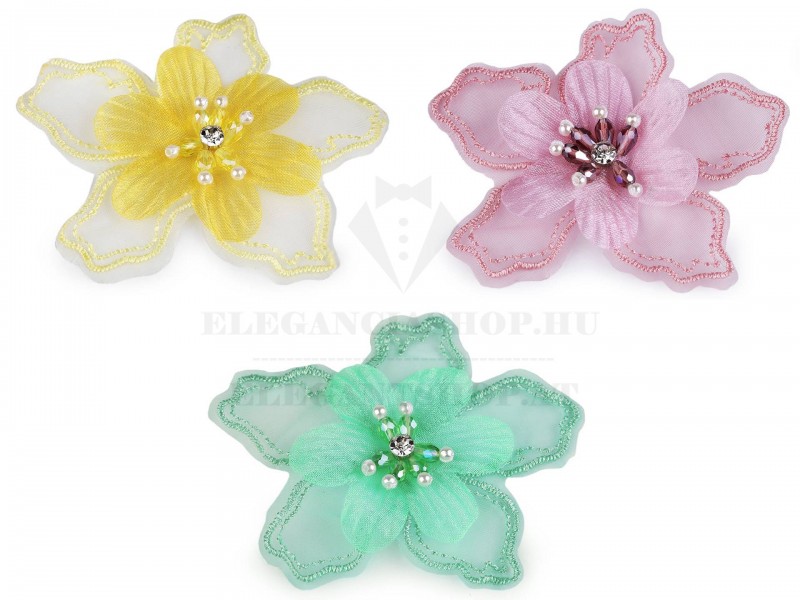 VIrág gyöngyökkel és kövekkel - 10 db/csomag