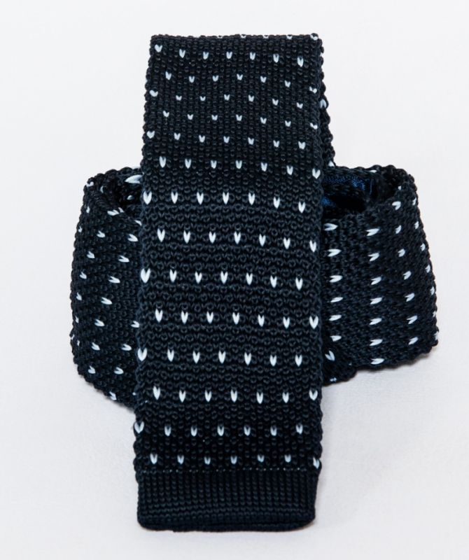 Prémium slim kötött nyakkendő - Sötétkék-fehér