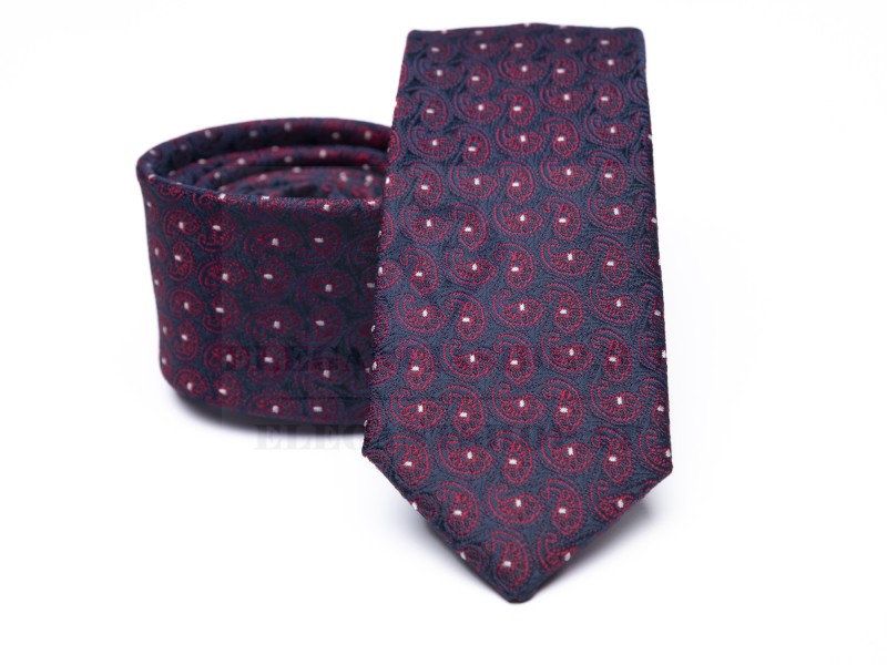 Prémium slim nyakkendő - Kék-bordó mintás