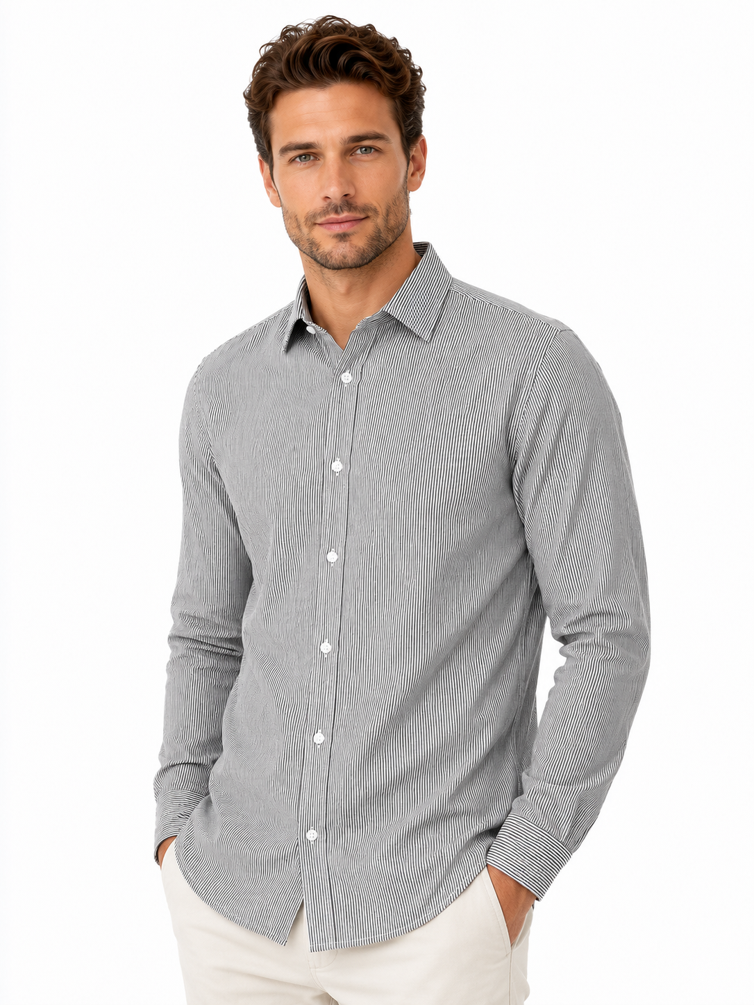 GINGHAM 100% pamut comfort fit h.u férfi ing Fehér-fekete csíkos