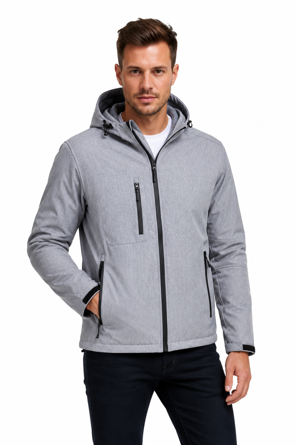 Férfi kapucnis softshell dzseki - Szürke