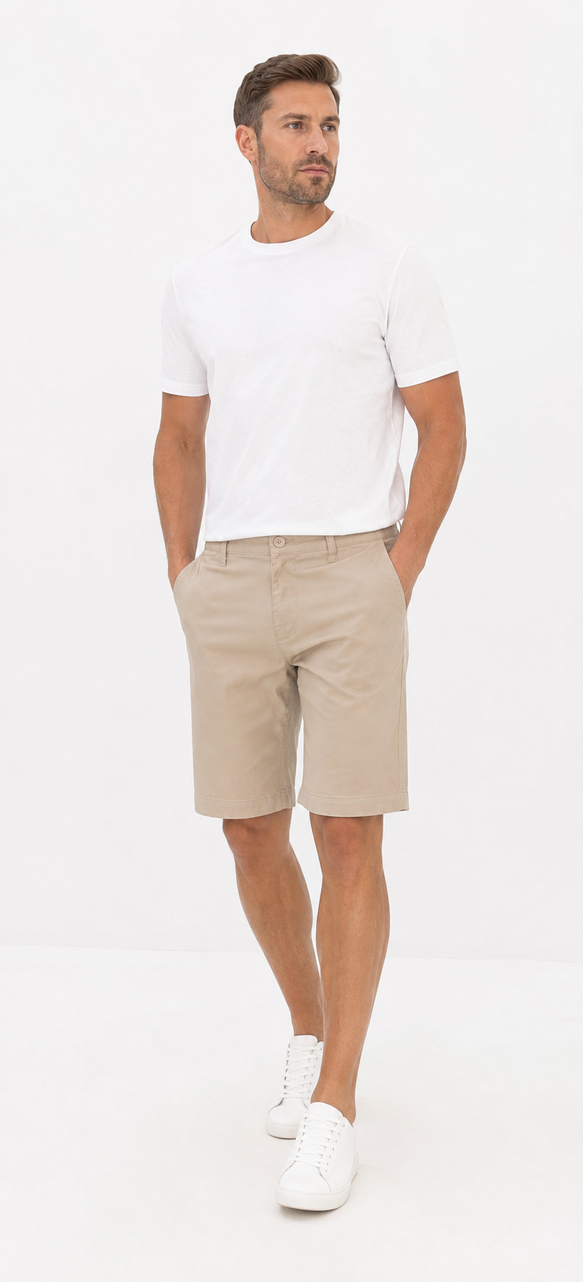 Chino elasztikus pamut bermuda - Drapp