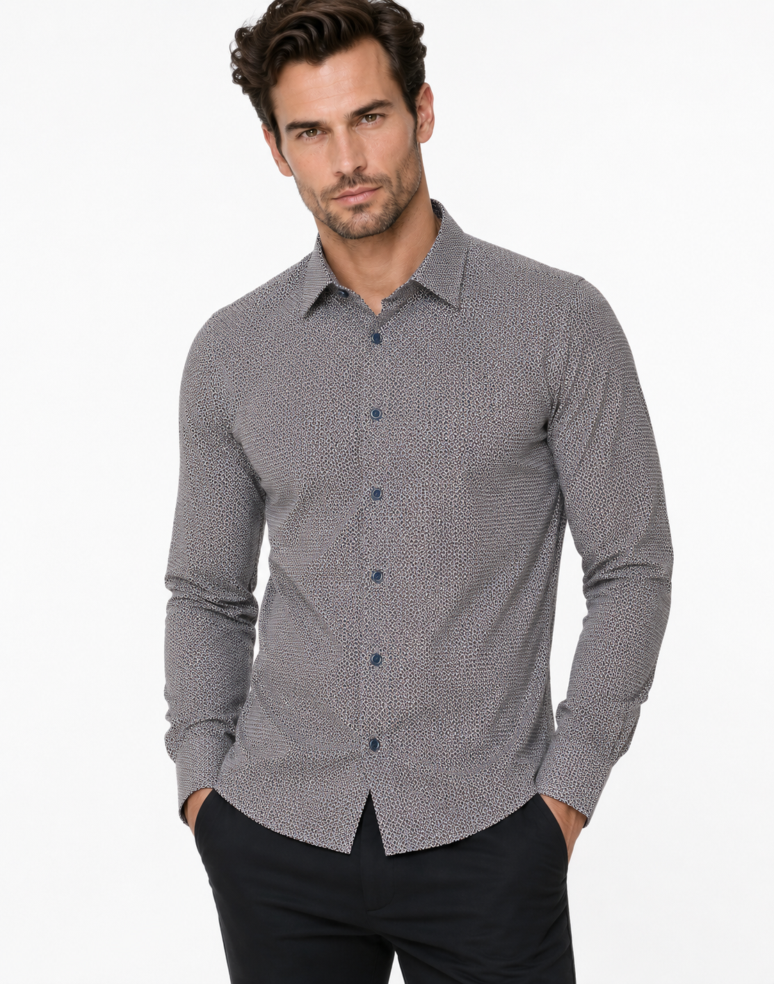 NM h.u slim fit elasztikus ing - Barna aprómintás