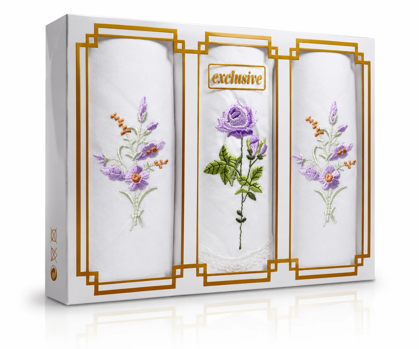 Hímzett női zsebkendő szett dobozban
