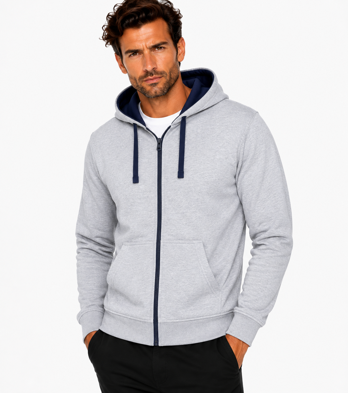 Kapucnis pamut kardigán kontrasztos