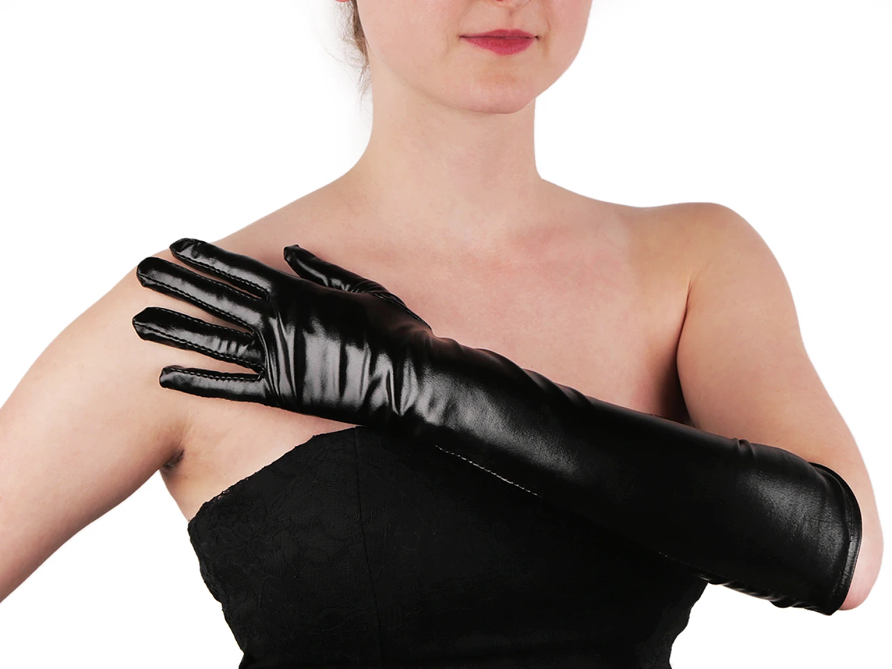 Hosszú alkalmi kesztyű latex imitáció - Fekete